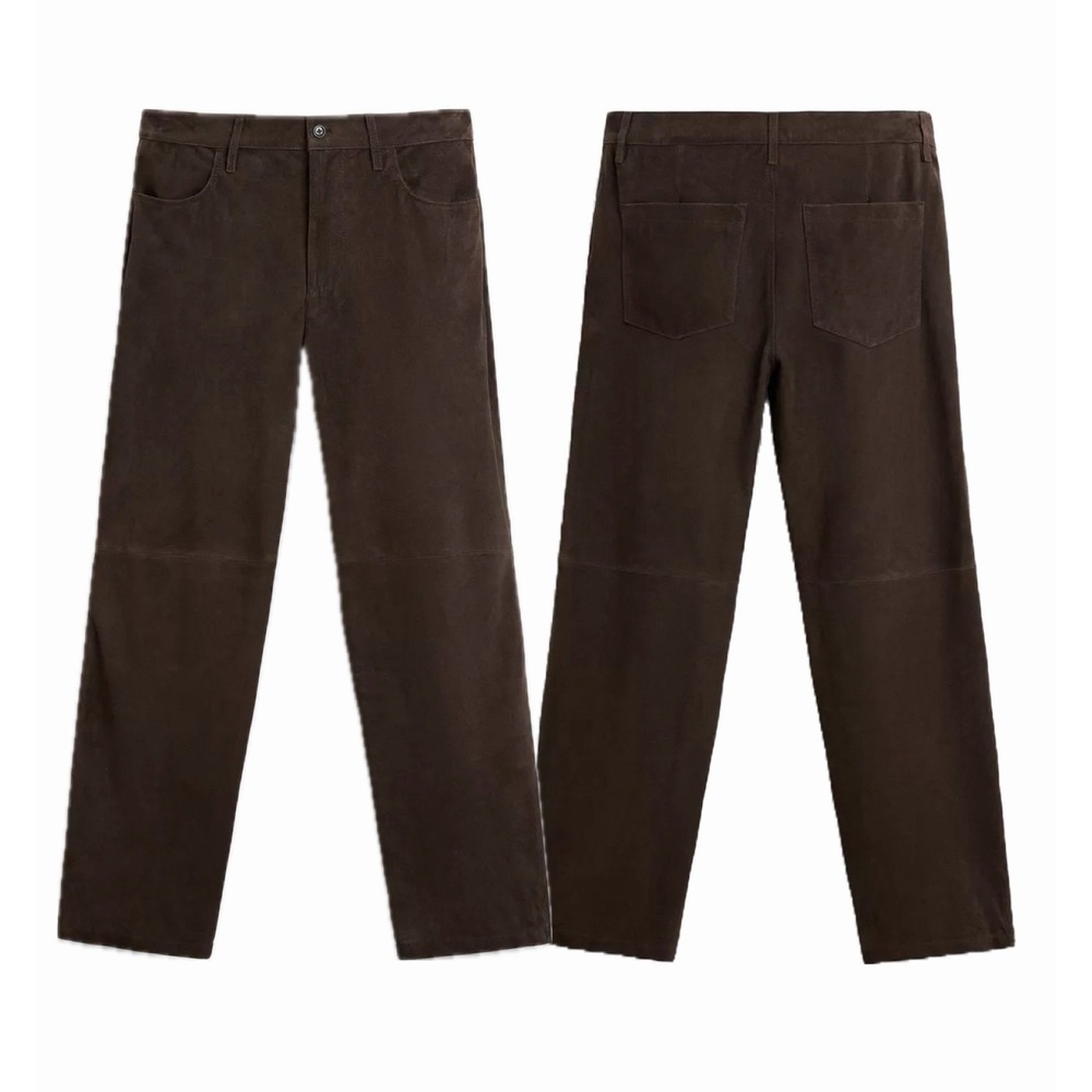NEW ZARA 100%Suede Brown Straight-Leg Pants Limited Edition 5 Pockets Unisex